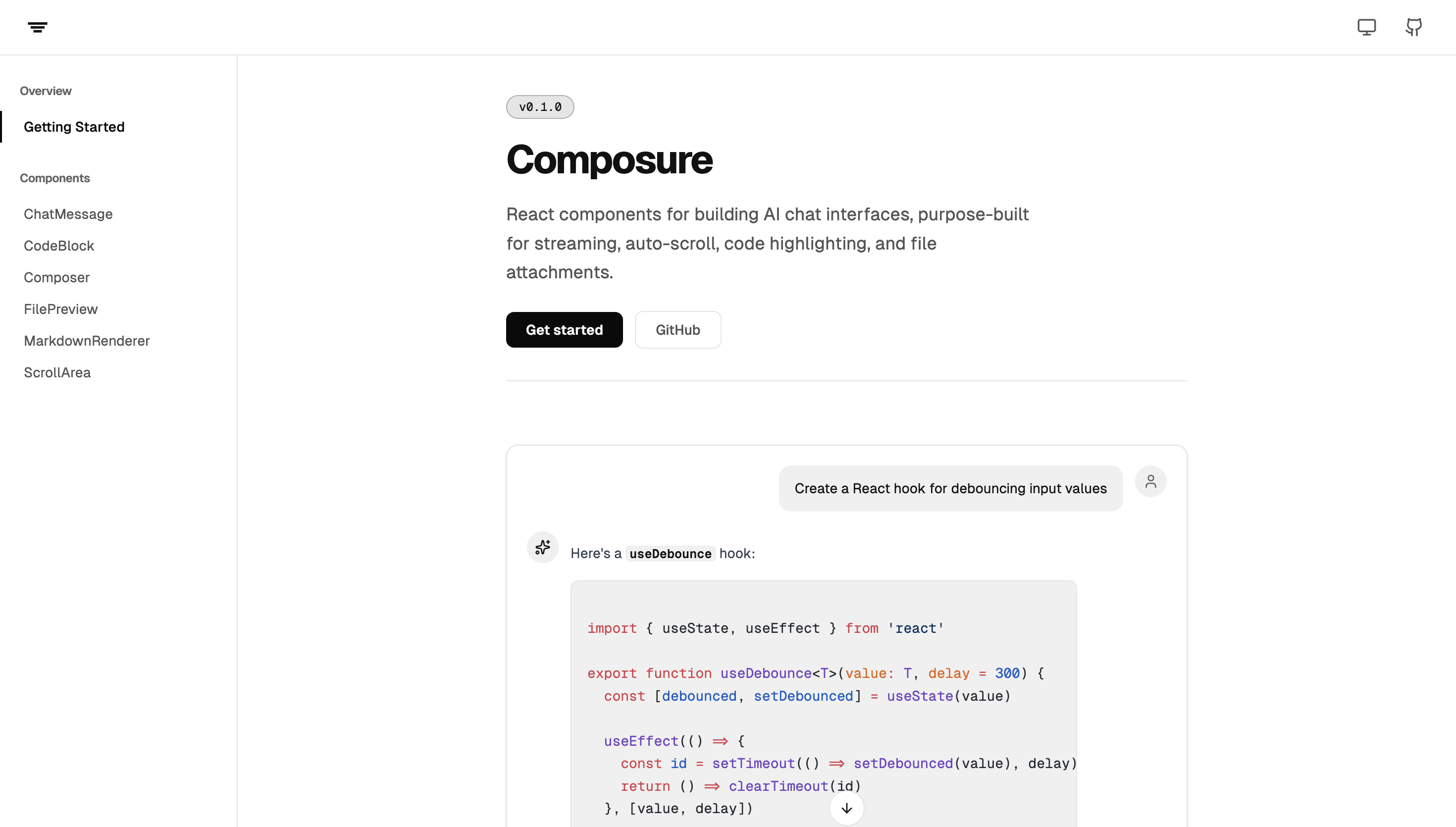 Composure — a component library providing polished UI primitives for AI chat interfaces
