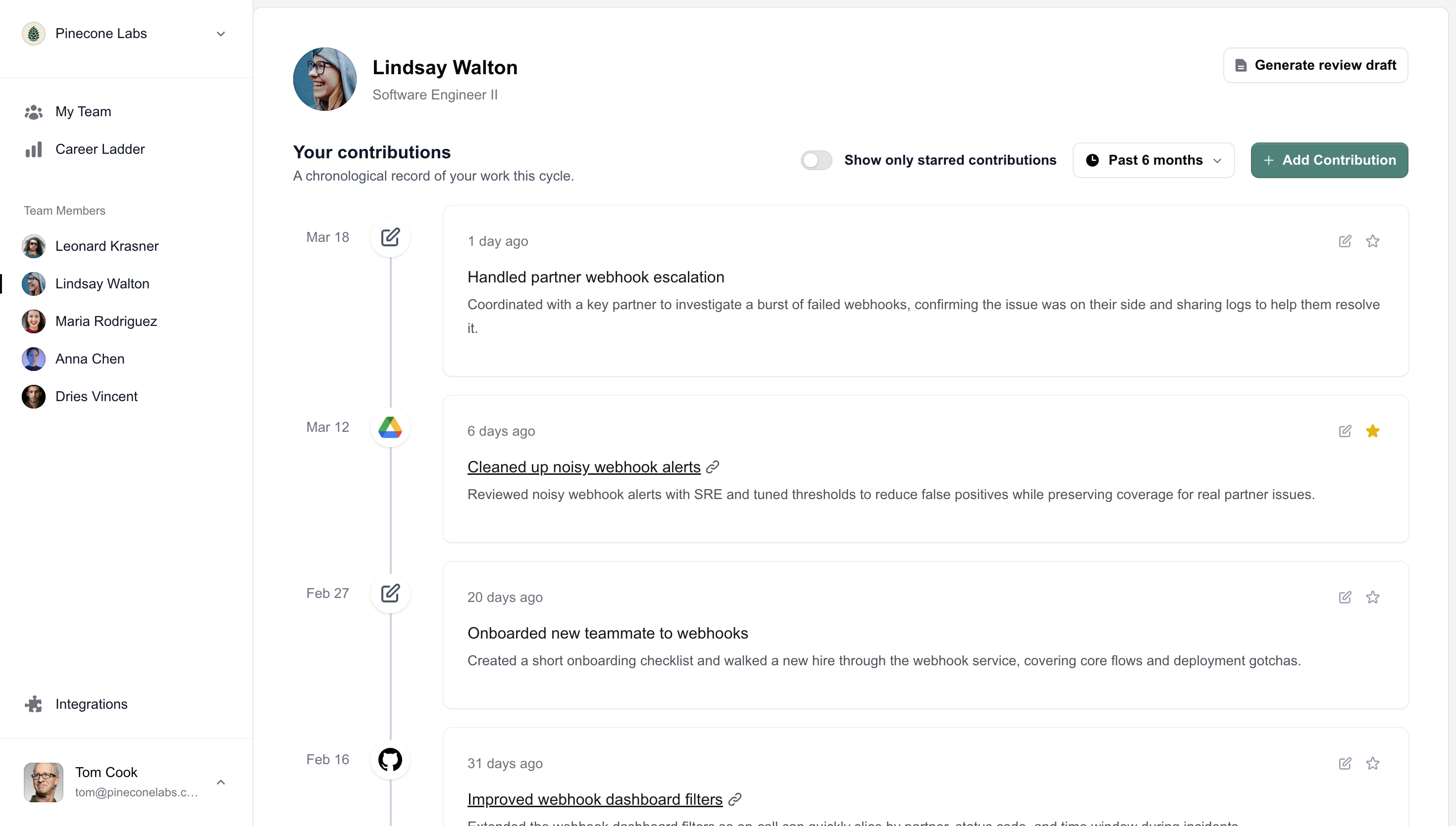 Trailmix — a dashboard for engineering managers to view IC contributions and draft performance reviews